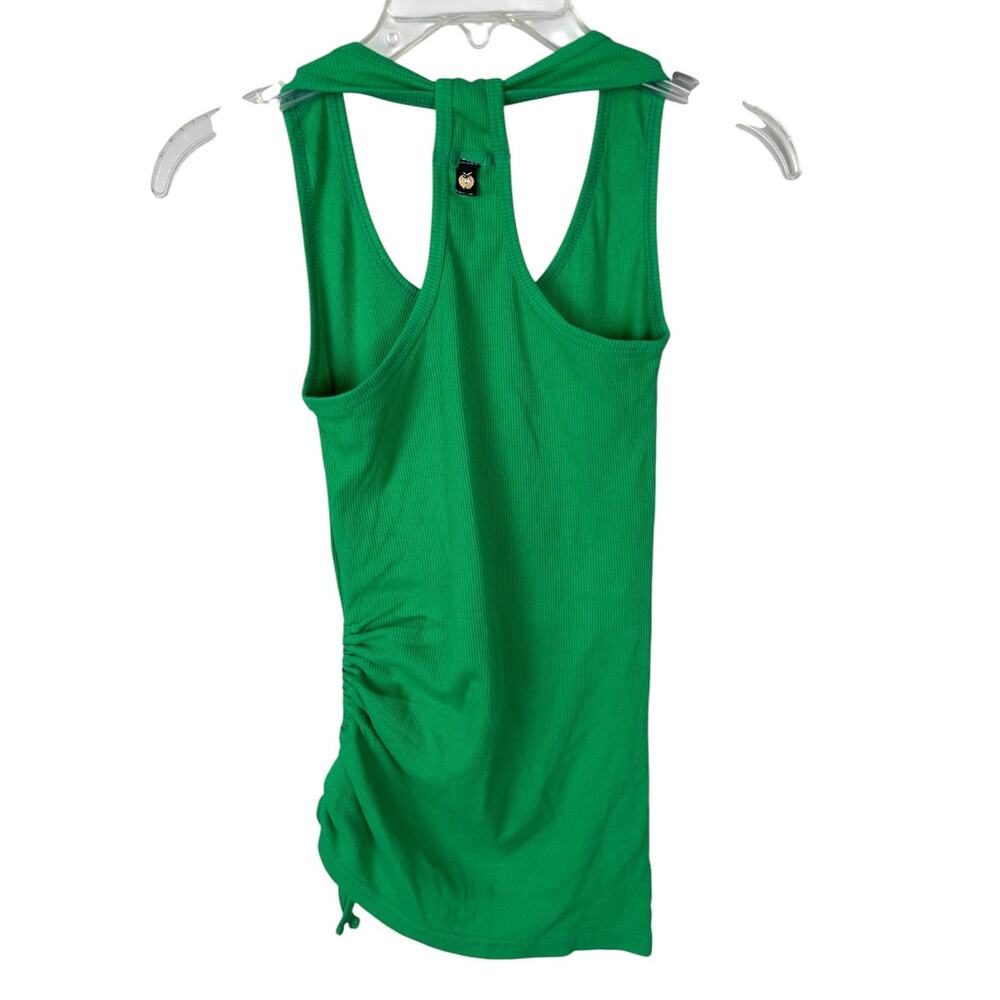 Y2K Apple Bottoms Green Ribbed Logo Embellished Racer Back Ruched Tank Top M - Picture 5 of 6